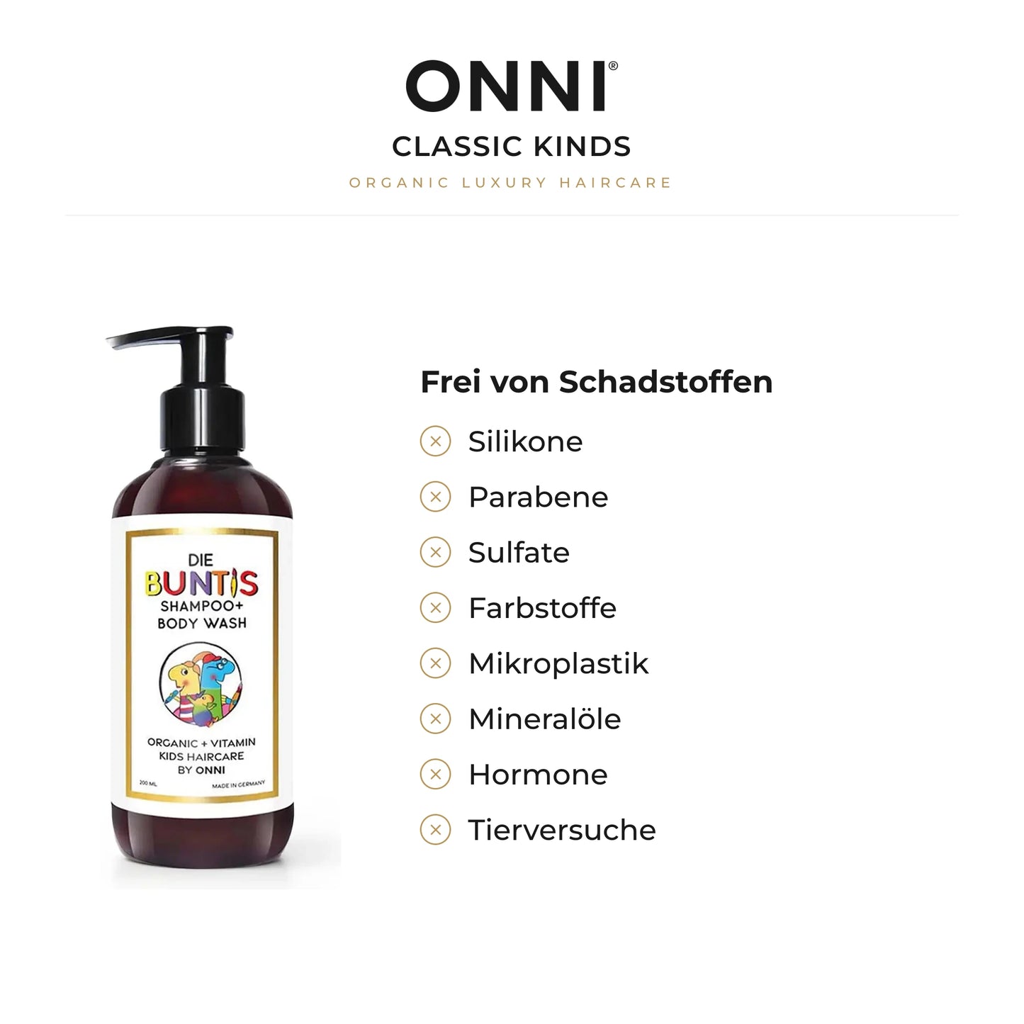 ONNI CLASSIC Kinds frei von Schadstoffen – ohne Silikone, Parabene, Sulfate