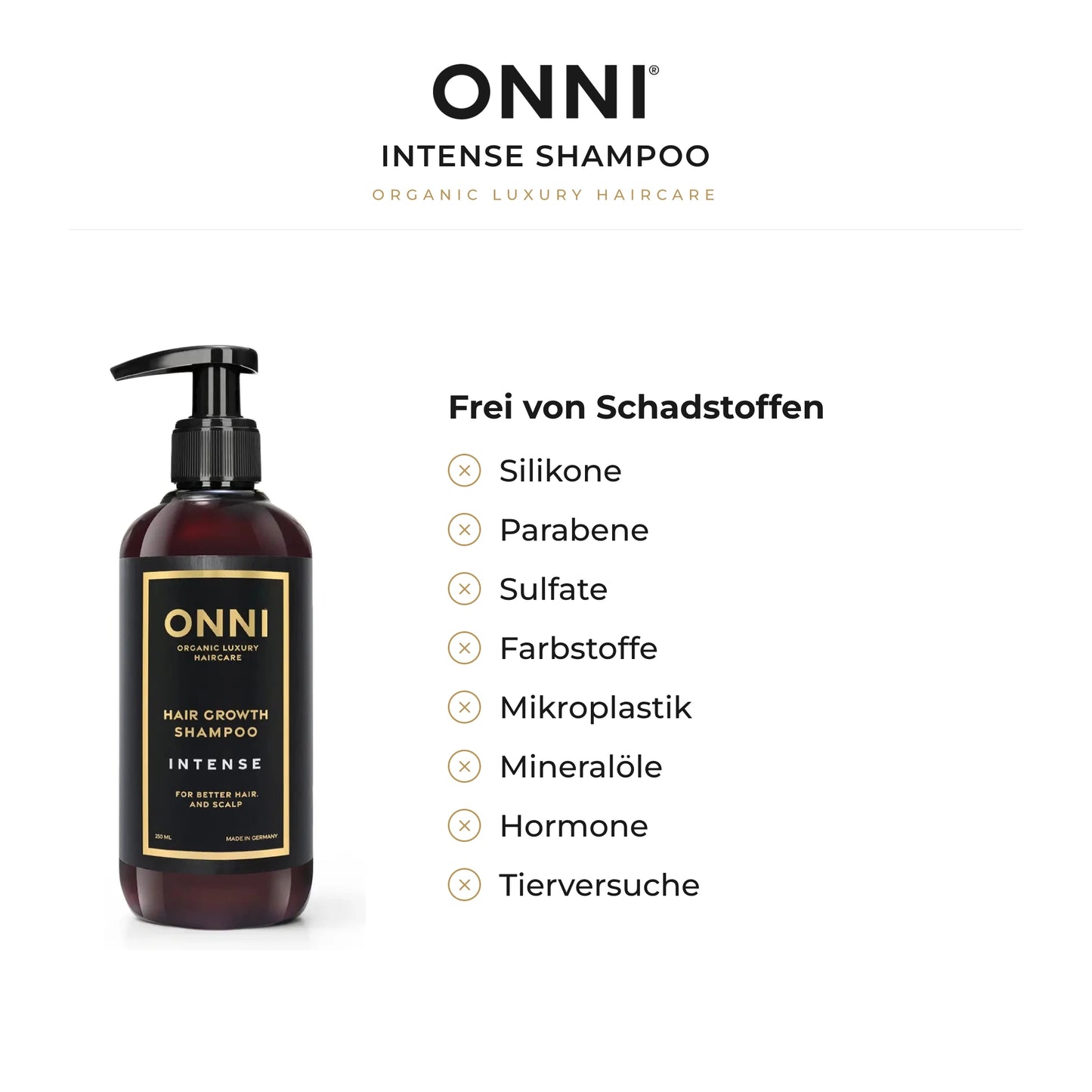 ONNI INTENSE Shampoo frei von Schadstoffen – ohne Silikone, Parabene, Sulfate