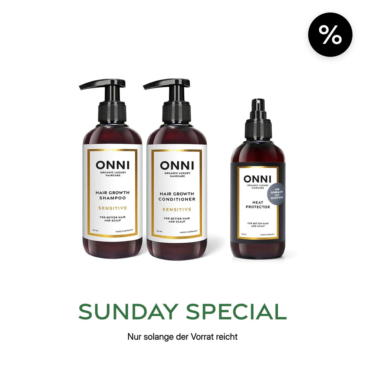ONNI SENSITIVE Routine: Shampoo, Conditioner und Heat Protector, Sunday Special