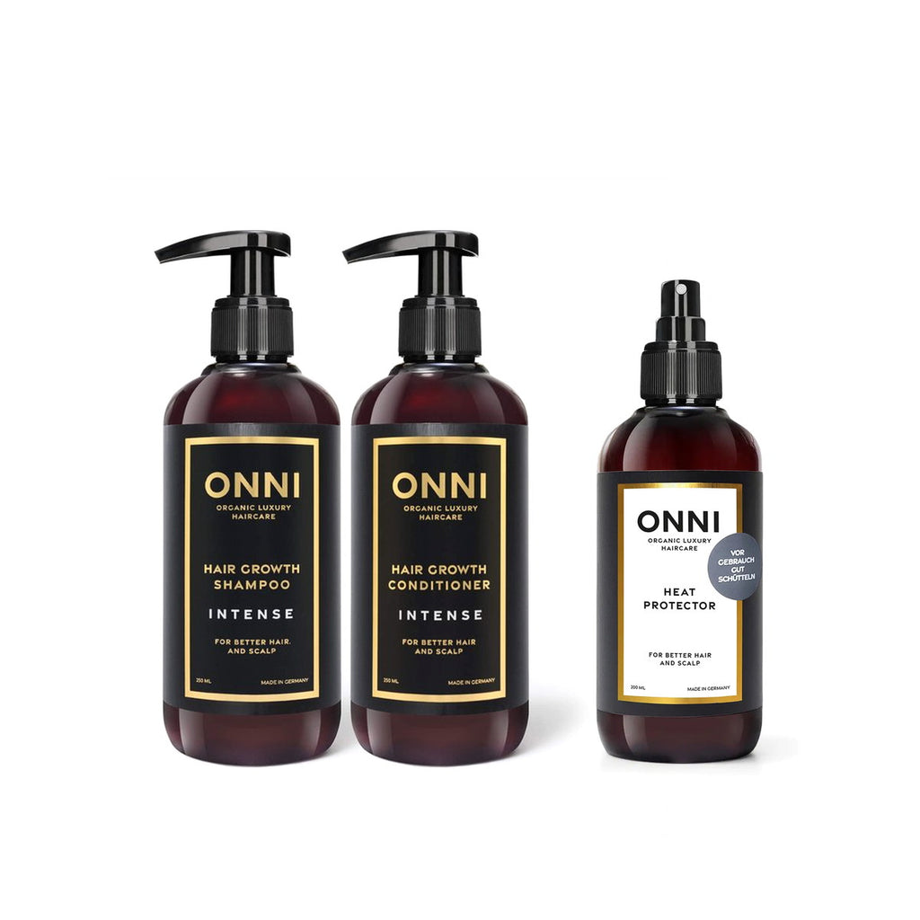 ONNI INTENSE Shampoo 250ml, INTENSE Conditioner 250ml und Heat Protector 200ml