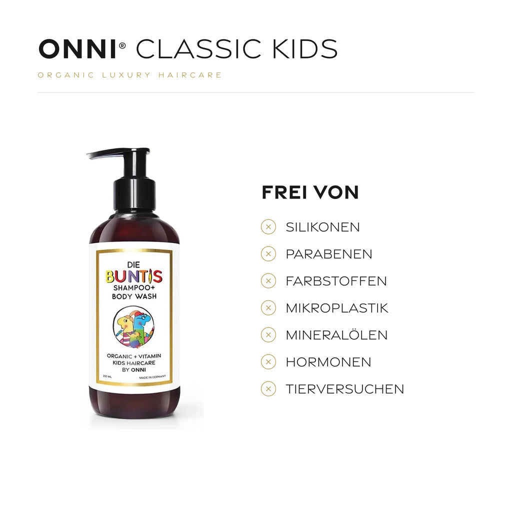ONNI CLASSIC KIDS frei von Silikonen, Parabenen, Farbstoffen, Mikroplastik, Mineralölen, Hormonen und Tierversuchen