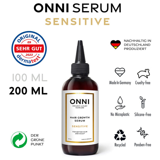 ONNI Sensitive Hair Growth Serum, 100 ML, cruelty-free and silicone-free, made in Germany for healthy hair.