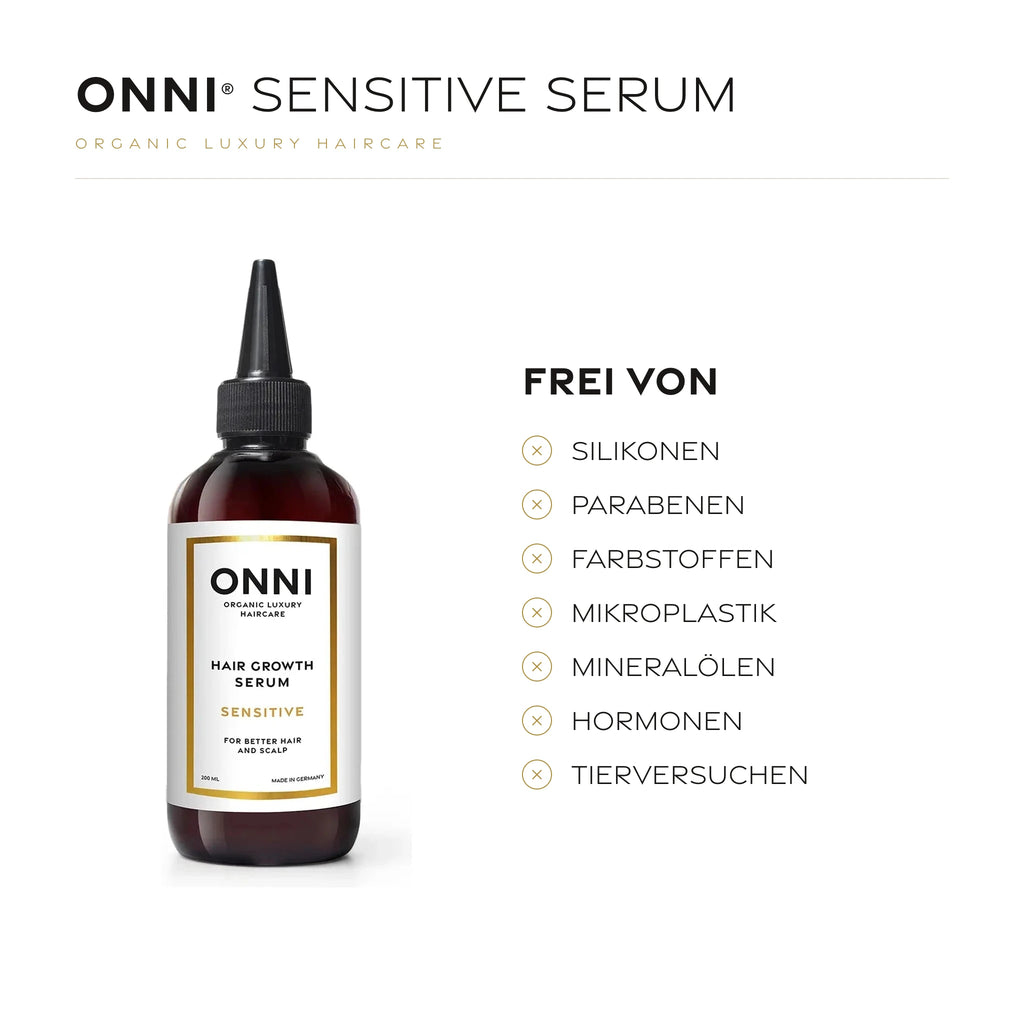ONNI SENSITIVE SERUM frei von Silikonen, Parabenen, Farbstoffen, Mikroplastik, Mineralölen, Hormonen und Tierversuchen