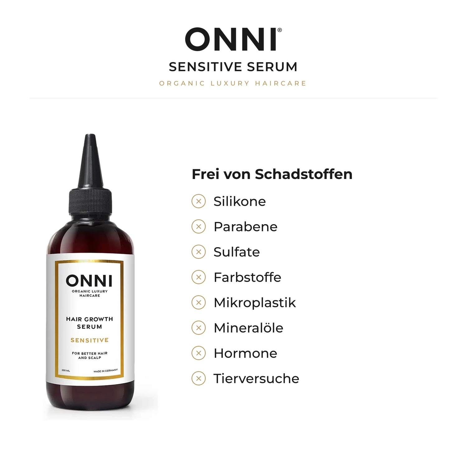ONNI SENSITIVE Serum frei von Schadstoffen – ohne Silikone, Parabene, Sulfate