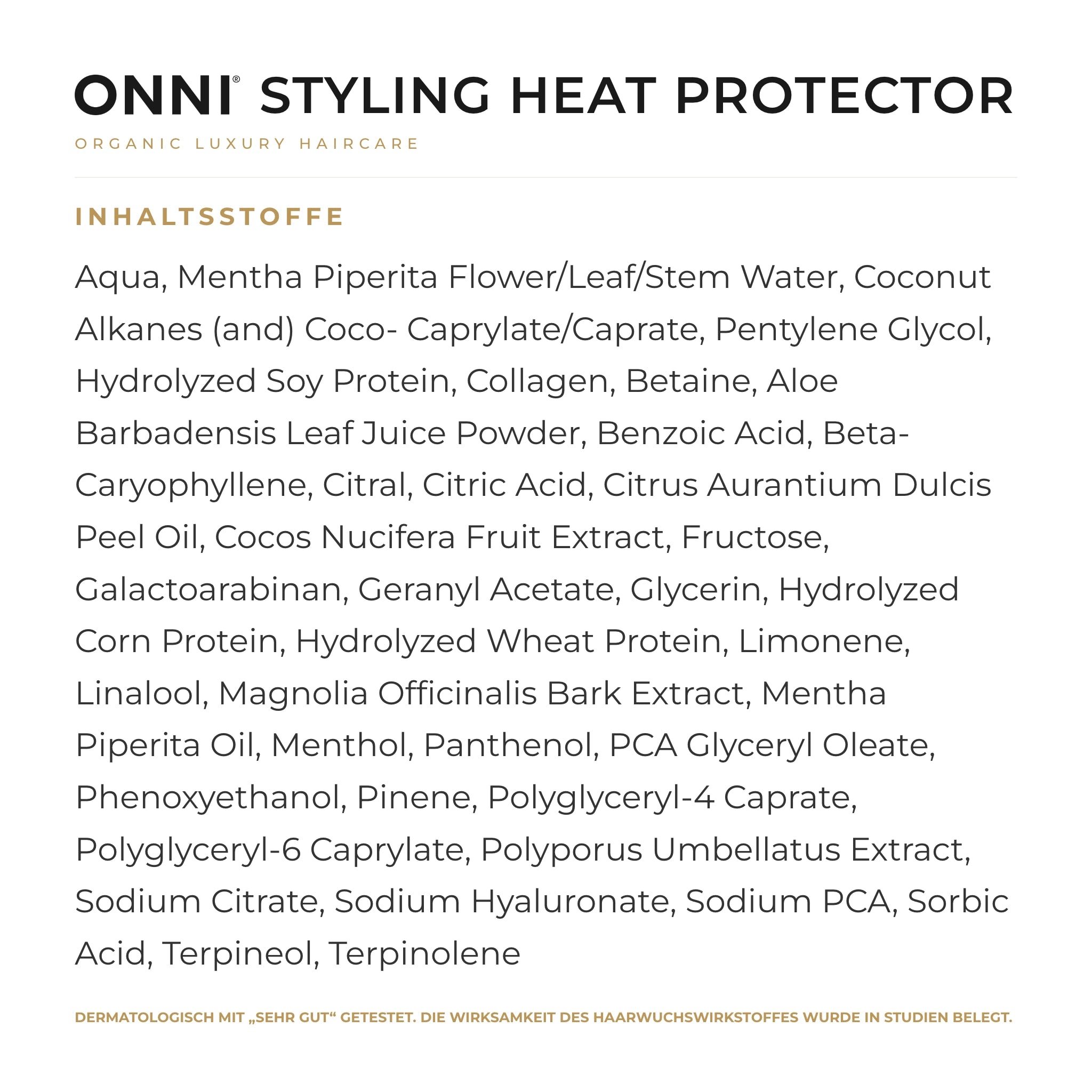 ONNI STYLING Heat Protector Inhaltsstoffe – vollständige INCI-Liste